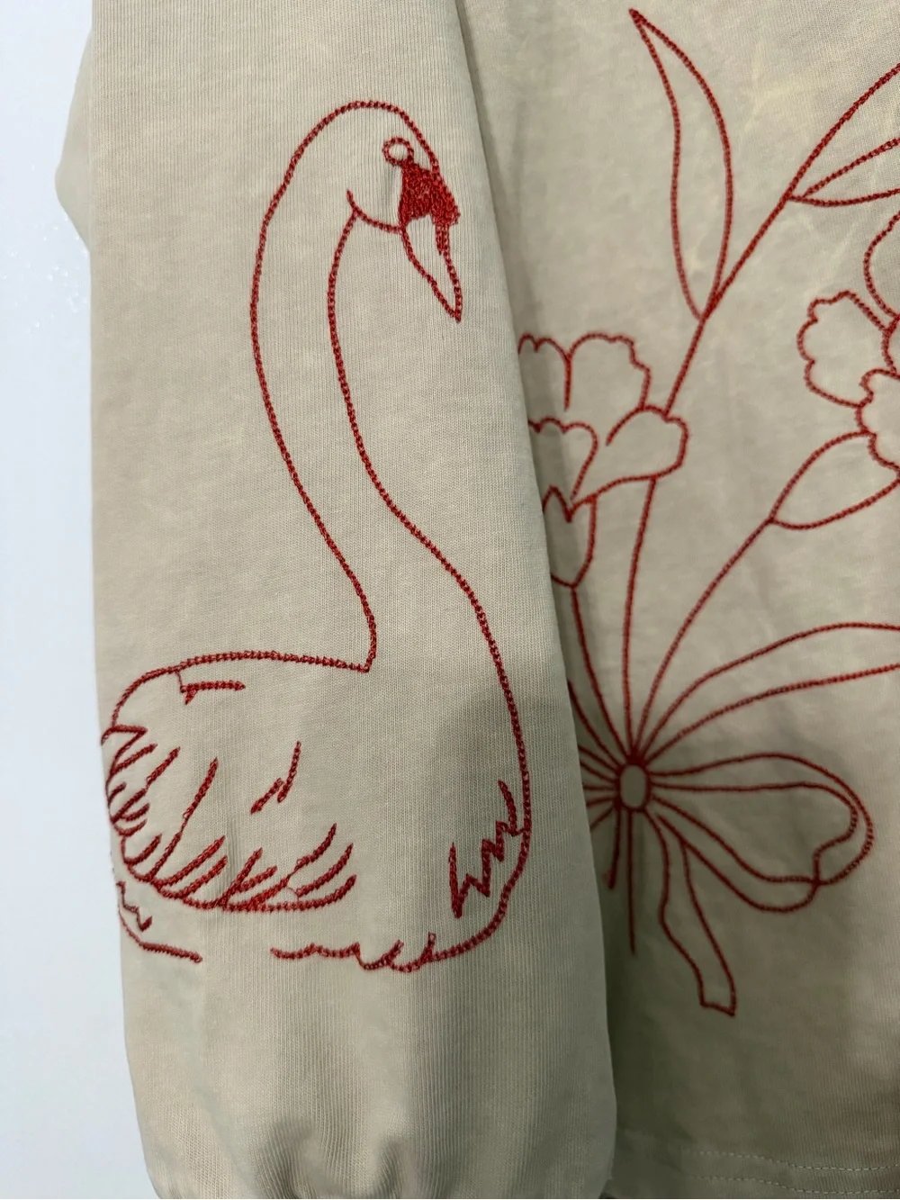 Free People Denim and Bone Swan Doodle Embroidered oversized crafty Medium - Picture 5 of 10